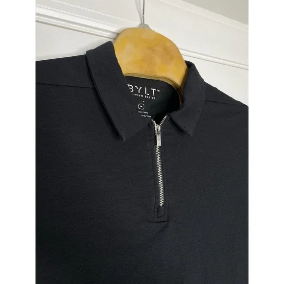 BYLT Mens Lux Zip Short Sleeve Polo Black Medium - Picture 3 of 7